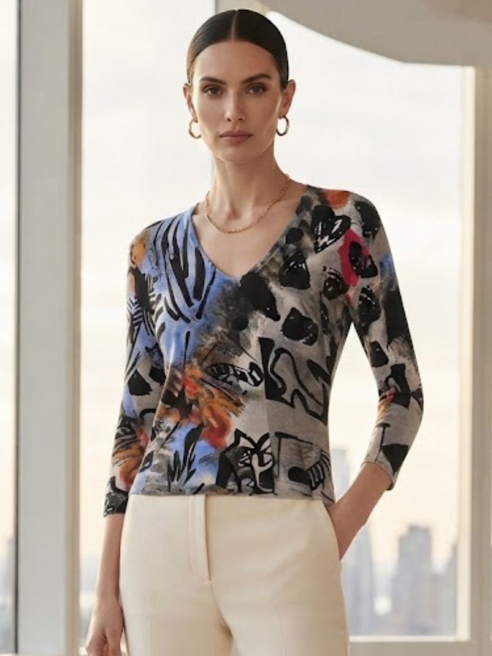 Mark Richards Collection Abstract Print Knit Top | Artistic Modern Blouse